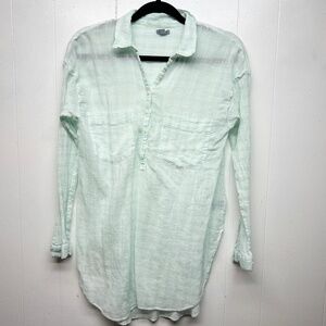 Aerie Cool Mint Green 1/2 Button Women's Gauzy Cotton Tunic Shirt Size Medium